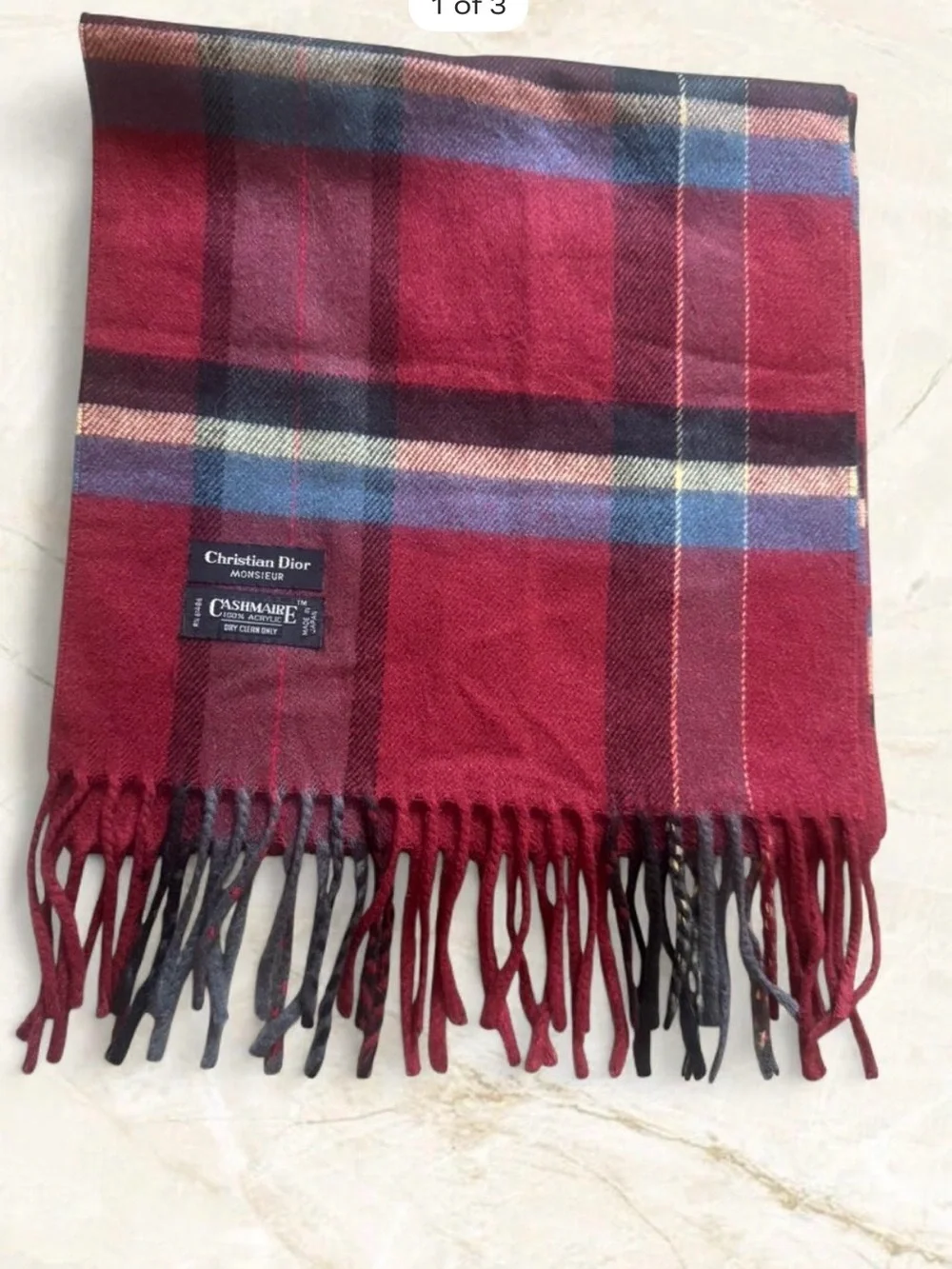 Vintage Christian Dior Monsieur Red Plaid Scarf